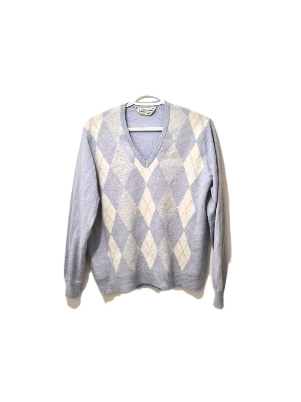 VTG Creation Pierre Cardin Paris Argyle Sweater Pastel Icy Blue Ivy League Prepp